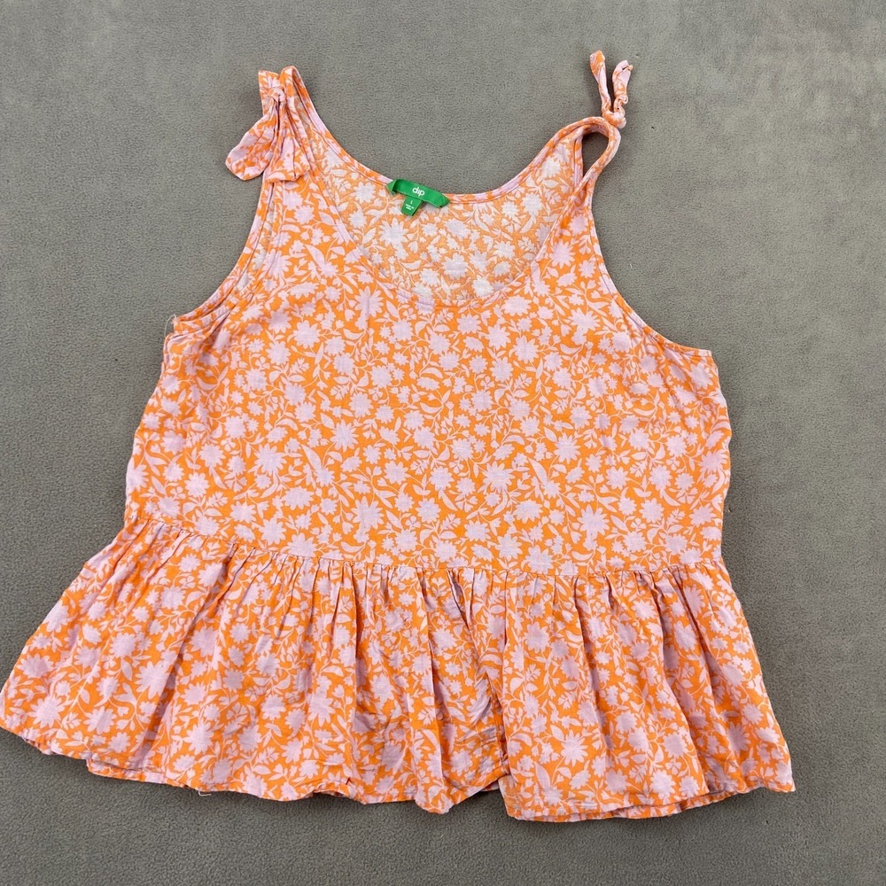 Dip Peplum Tank Top Women Large Orange Floral Print Scoop Neck Modern Ruffle Hem